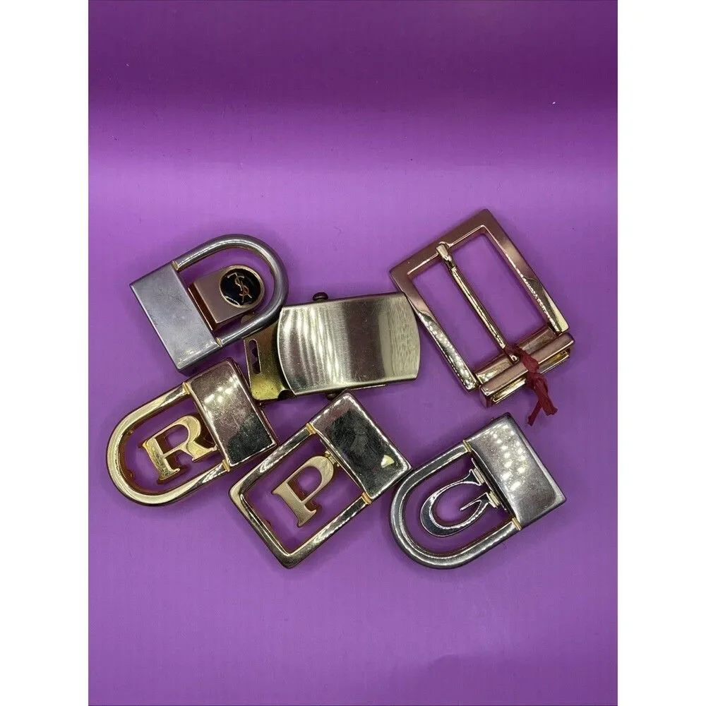 Vintage Gold Tone Belt Buckle Lot of 6 Initials R, P, And G Small Unbranded